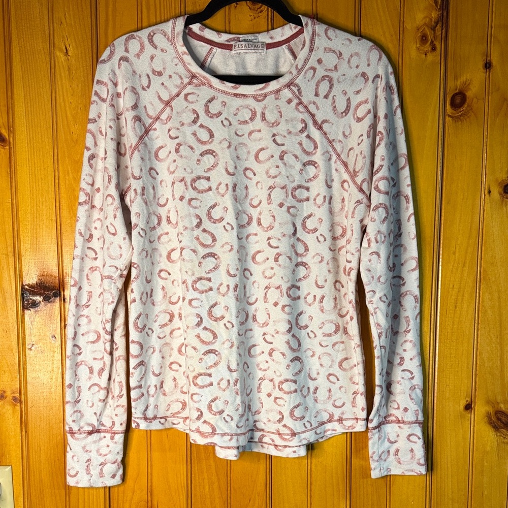 PJ Salvage White and Pink Horseshoe Long Sleeve Top